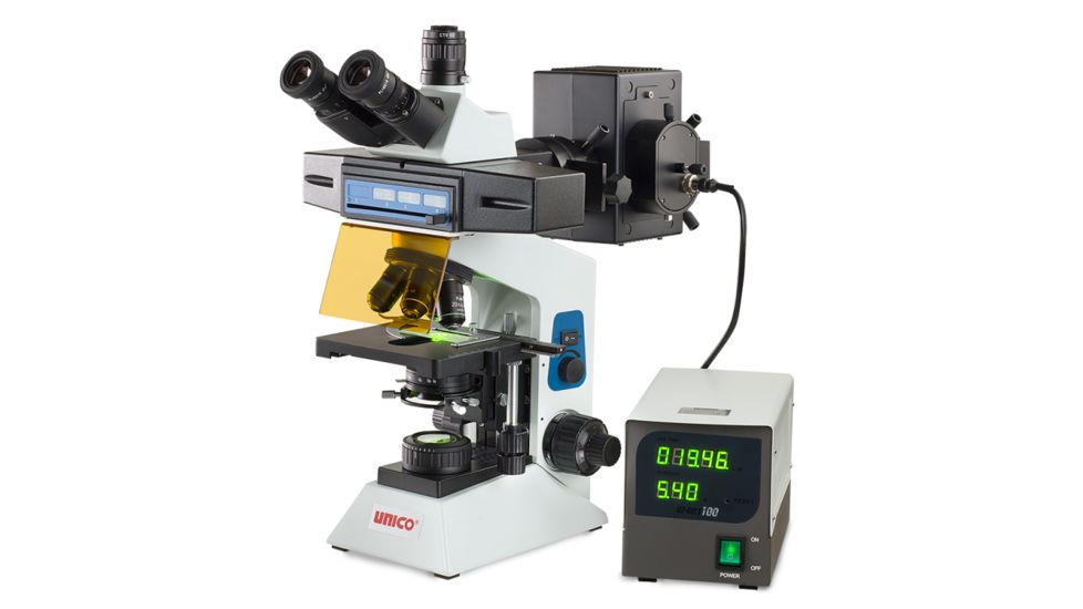 UNICO Epi-Fluorecence Trinocular Microscope w/Seidentopf Head, EPI-Fluorescent Attachment w/Blue/B3, Green/G3,UV3 filters, Incident 100W Illuminator &amp; Power Supply, G506T