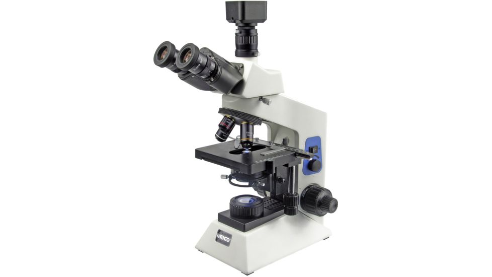 UNICO G504T LED Illuminated Trinocular Microscope w/ Seidentopf Trinocular Head, Paired 10x Eyepiece, Plan Objectives 4x-10x-40x-100x, Mech. Stage 90V-240V G504T