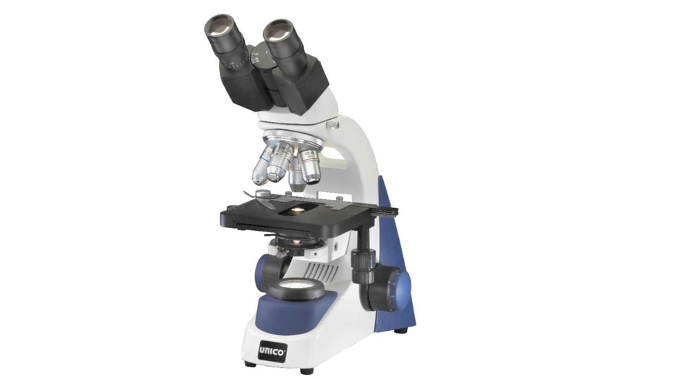 Unico G380-PPL Microscope Binocular WF10X, 4X, 10X, 40XR, 100XR Plan MECH. Abbe N.A. 1.25 LED Battery Pk. Illumination & carry case G380-PPL