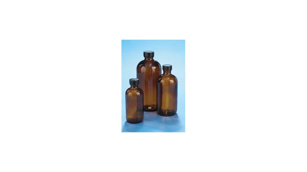 VWR Boston Round Bottles, Amber, Narrow Mouth VW5123233V22 Convenience Packs With Caps Attached