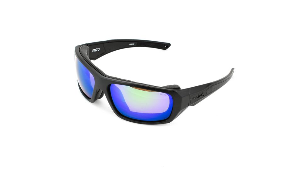 Wiley X Enzo Sunglasses, Matte Black Frame,Polarized Emerald Mirror Amber Lens CCENZ07