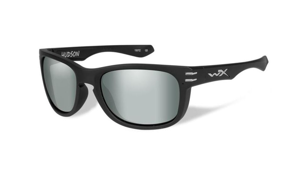 Wiley X Hudson Sunglasses,Matte Black Frame,Polarized Platinum Flash Green Lens ACHUD05