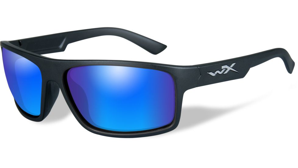 Wiley X Peak Sunglasses,Matte Black Frame,Polarized Blue Mirror Lens WXACPEA09