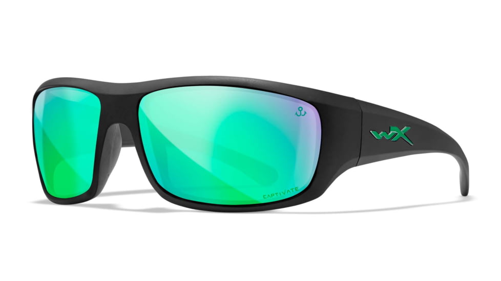 Wiley X WX Omega Sunglasses, Matte Black Frame, Captivate Polarized Green Mirror Lens, ACOME22