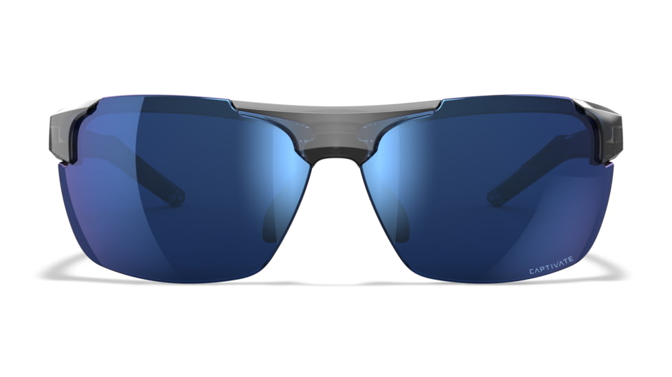 Wiley X WX Prime Sunglasses, Gloss Crystal Grey Frame, Prime Captivate Pol Blue Mirror Lens, ACPRM09
